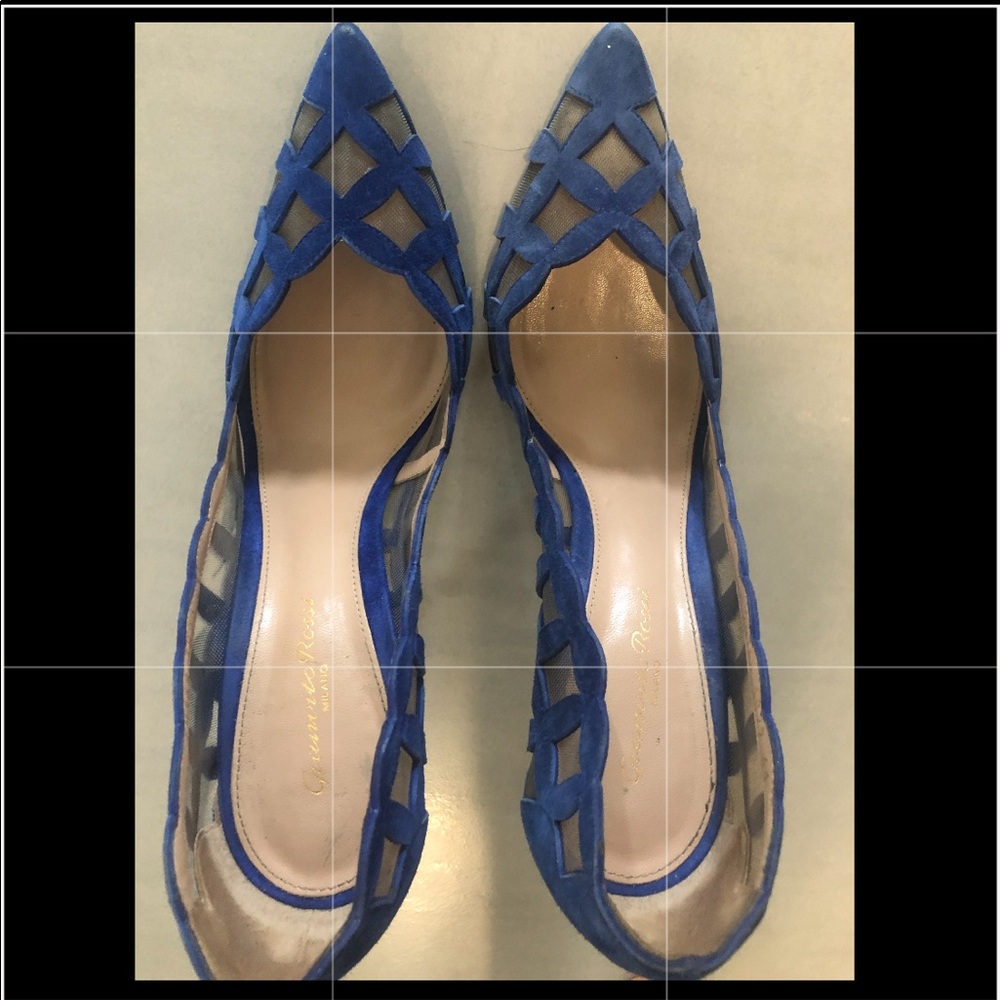 Gianvito Rossi blue suede semi sheer pumps